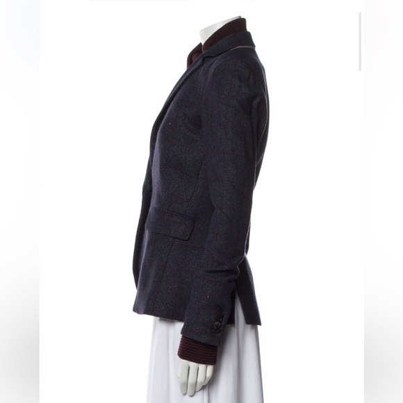 $748 Veronica Beard Blue Burgundy windowpane wool Dickey jacket Blazer sz 0 - Picture 15 of 16